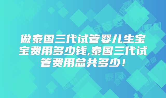 做泰国三代试管婴儿生宝宝费用多少钱,泰国三代试管费用总共多少！
