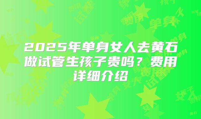 2025年单身女人去黄石做试管生孩子贵吗？费用详细介绍