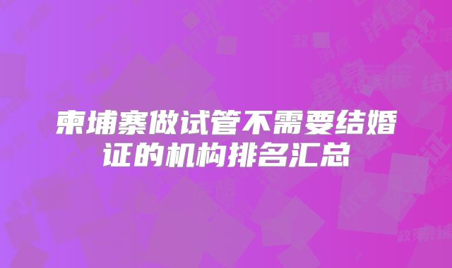 柬埔寨做试管不需要结婚证的机构排名汇总