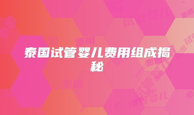 泰国试管婴儿费用组成揭秘