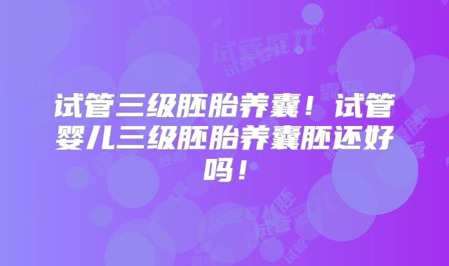 试管三级胚胎养囊!试管婴儿三级胚胎养囊胚还好吗!