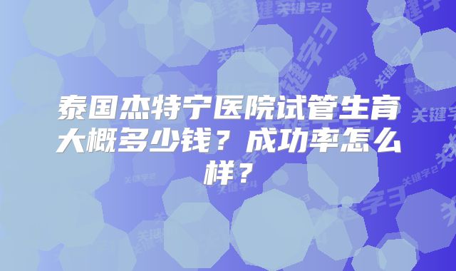 泰国杰特宁医院试管生育大概多少钱？成功率怎么样？