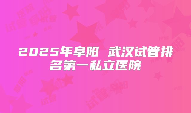 2025年阜阳 武汉试管排名第一私立医院