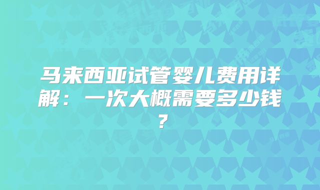 马来西亚试管婴儿费用详解：一次大概需要多少钱？