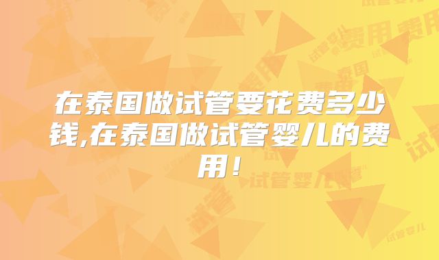 在泰国做试管要花费多少钱,在泰国做试管婴儿的费用!