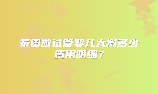 泰国做试管婴儿大概多少费用明细?