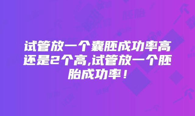 试管放一个囊胚成功率高还是2个高,试管放一个胚胎成功率！