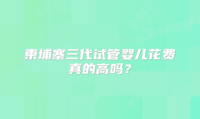 柬埔寨三代试管婴儿花费真的高吗?