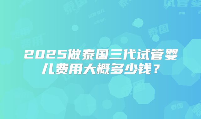 2025做泰国三代试管婴儿费用大概多少钱？