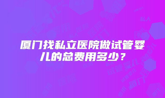 厦门找私立医院做试管婴儿的总费用多少？
