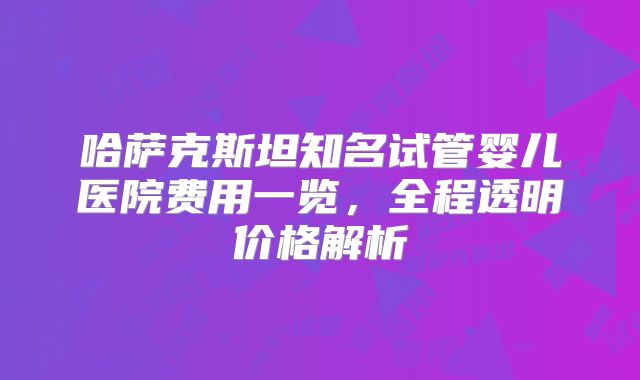 哈萨克斯坦知名试管婴儿医院费用一览，全程透明价格解析