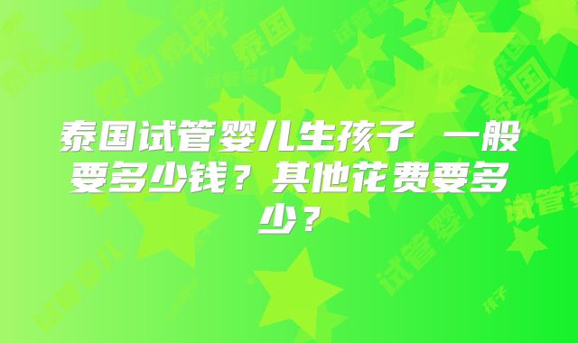 泰国试管婴儿生孩子 一般要多少钱？其他花费要多少？