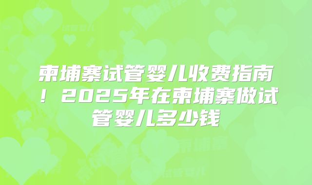 柬埔寨试管婴儿收费指南！2025年在柬埔寨做试管婴儿多少钱
