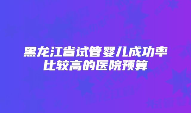 黑龙江省试管婴儿成功率比较高的医院预算