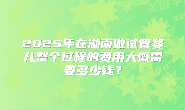 2025年在湖南做试管婴儿整个过程的费用大概需要多少钱？