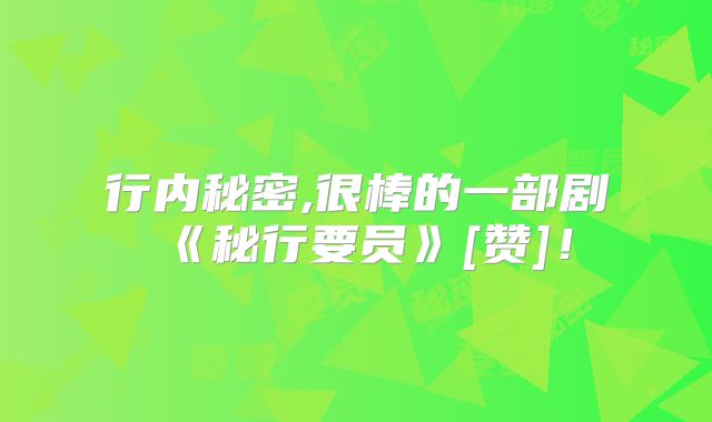 行内秘密,很棒的一部剧《秘行要员》[赞]！