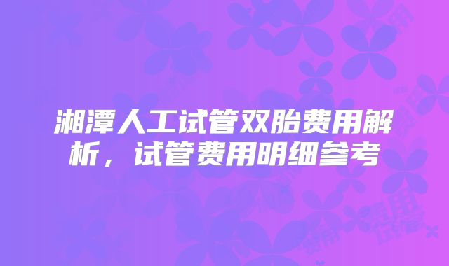 湘潭人工试管双胎费用解析，试管费用明细参考