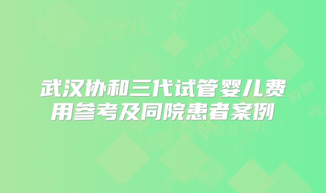武汉协和三代试管婴儿费用参考及同院患者案例