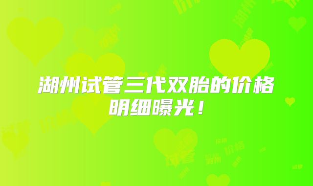 湖州试管三代双胎的价格明细曝光!