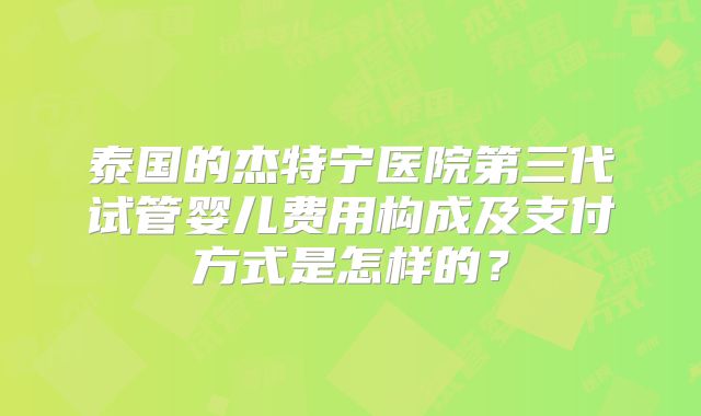 泰国的杰特宁医院第三代试管婴儿费用构成及支付方式是怎样的？