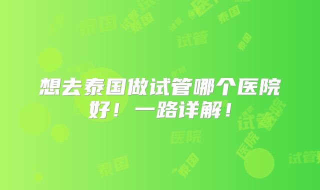 想去泰国做试管哪个医院好!一路详解!
