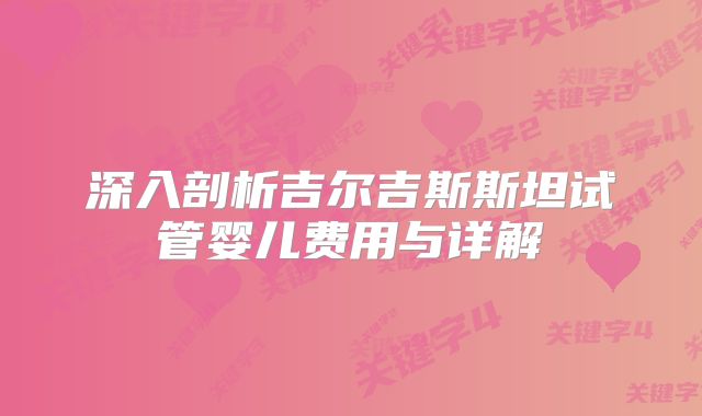 深入剖析吉尔吉斯斯坦试管婴儿费用与详解