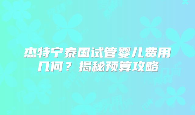 杰特宁泰国试管婴儿费用几何？揭秘预算攻略