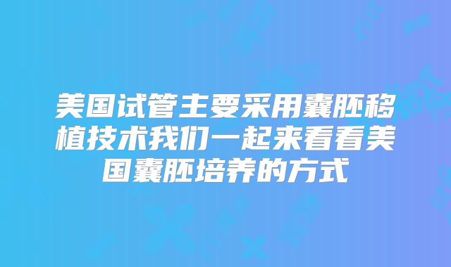美国试管主要采用囊胚移植技术我们一起来看看美国囊胚培养的方式