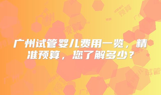 广州试管婴儿费用一览，精准预算，您了解多少？