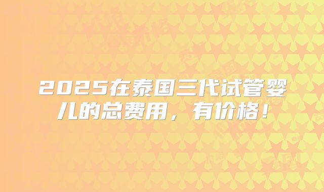 2025在泰国三代试管婴儿的总费用，有价格！