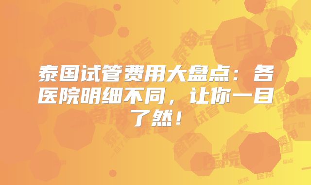 泰国试管费用大盘点：各医院明细不同，让你一目了然！