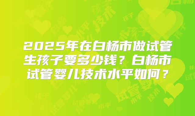 2025年在白杨市做试管生孩子要多少钱？白杨市试管婴儿技术水平如何？
