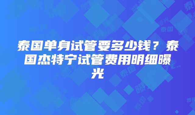 泰国单身试管要多少钱？泰国杰特宁试管费用明细曝光