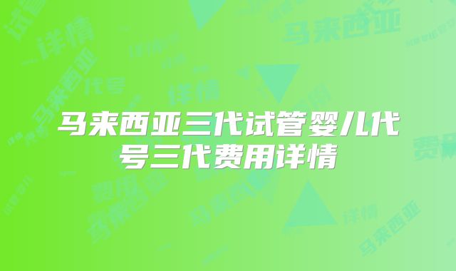 马来西亚三代试管婴儿代号三代费用详情