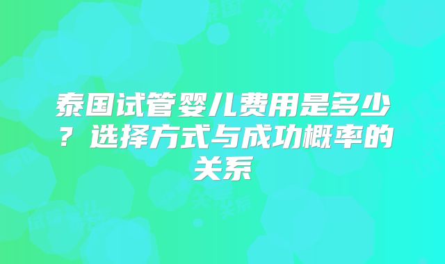 泰国试管婴儿费用是多少?选择方式与成功概率的关系