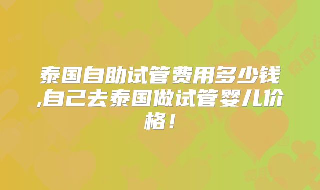 泰国自助试管费用多少钱,自己去泰国做试管婴儿价格！