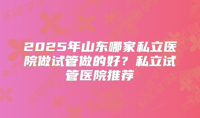 2025年山东哪家私立医院做试管做的好?私立试管医院推荐