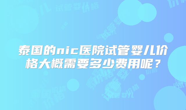 泰国的nic医院试管婴儿价格大概需要多少费用呢？