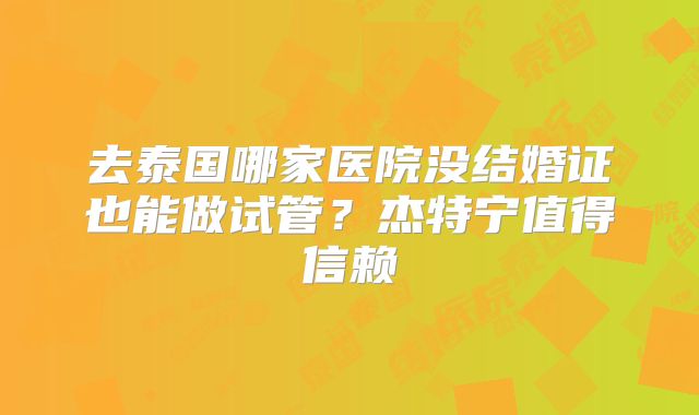 去泰国哪家医院没结婚证也能做试管？杰特宁值得信赖