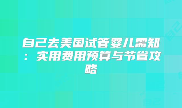 自己去美国试管婴儿需知：实用费用预算与节省攻略