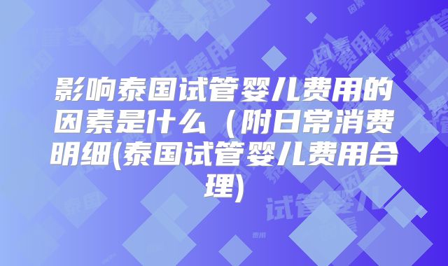 影响泰国试管婴儿费用的因素是什么（附日常消费明细(泰国试管婴儿费用合理)