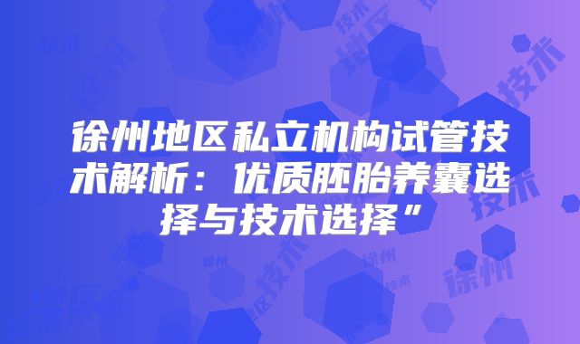 徐州地区私立机构试管技术解析：优质胚胎养囊选择与技术选择”