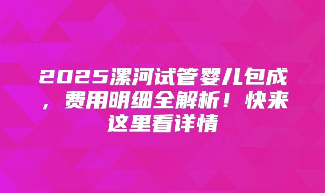 2025漯河试管婴儿包成,费用明细全解析!快来这里看详情