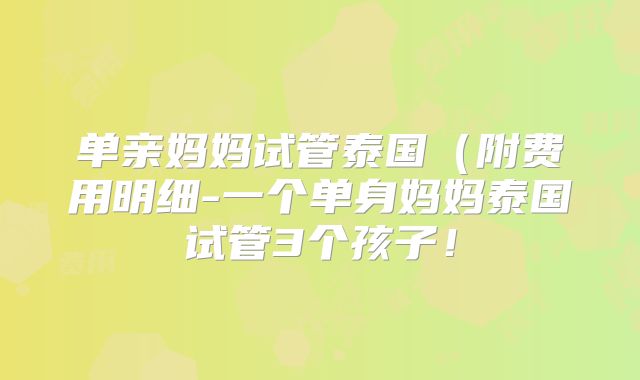 单亲妈妈试管泰国（附费用明细-一个单身妈妈泰国试管3个孩子！