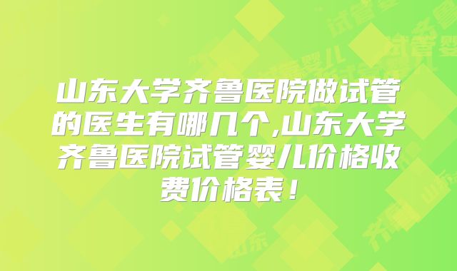 山东大学齐鲁医院做试管的医生有哪几个,山东大学齐鲁医院试管婴儿价格收费价格表！
