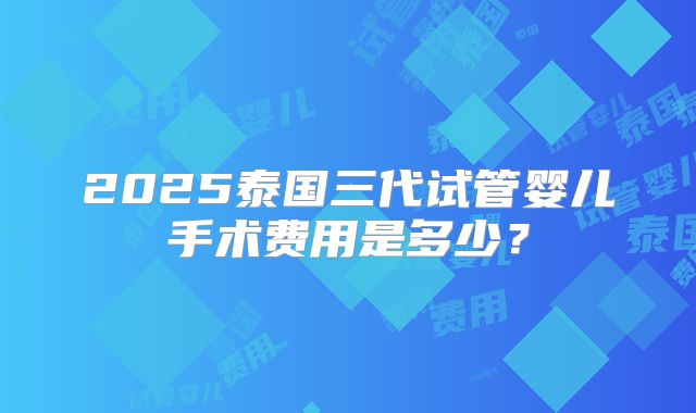 2025泰国三代试管婴儿手术费用是多少？