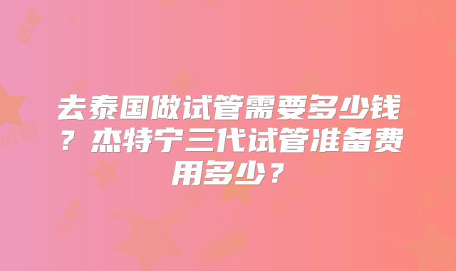 去泰国做试管需要多少钱？杰特宁三代试管准备费用多少？