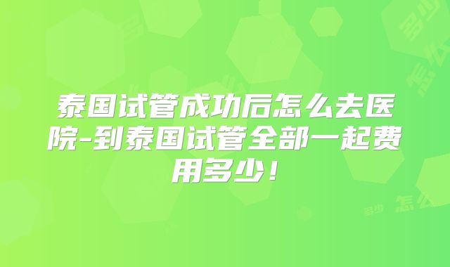 泰国试管成功后怎么去医院-到泰国试管全部一起费用多少！