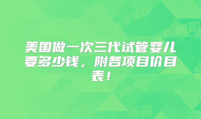 美国做一次三代试管婴儿要多少钱，附各项目价目表！