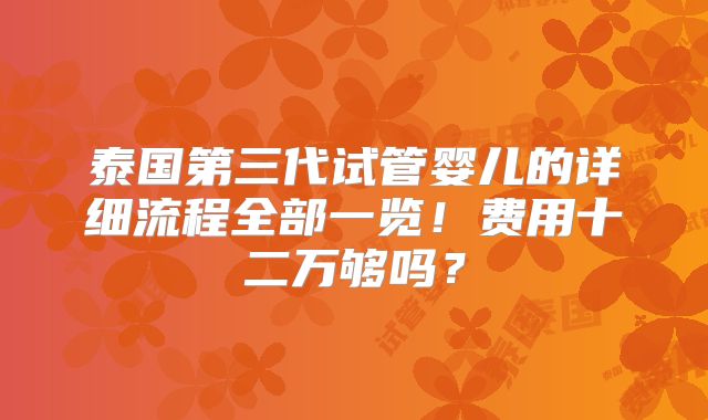 泰国第三代试管婴儿的详细流程全部一览！费用十二万够吗？